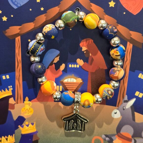New Jilzarah Clay Beaded Kids Bracelet + Book Jesus Christmas story Manger Charm - Picture 1 of 6